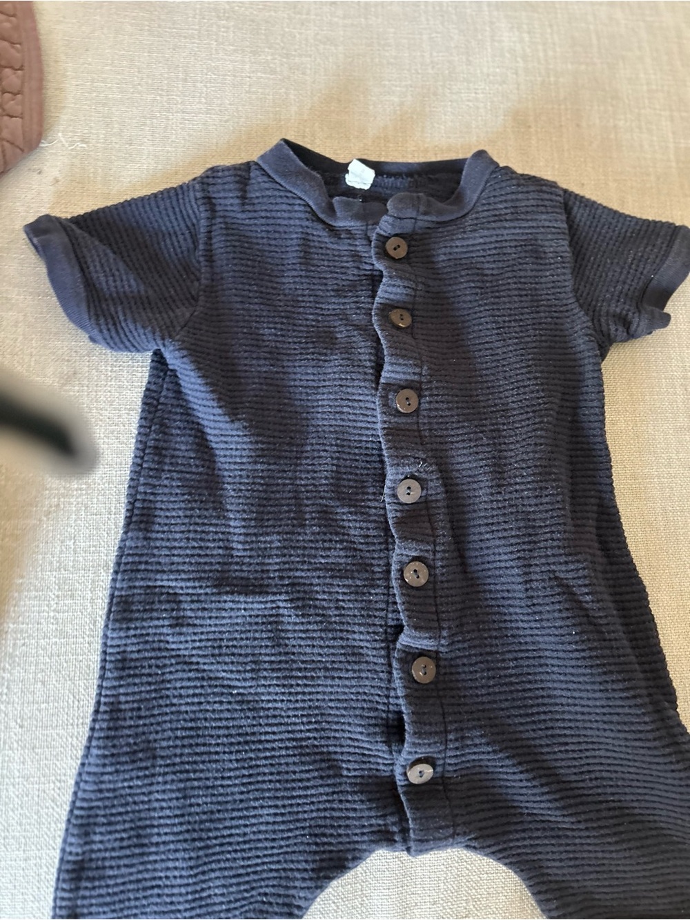 Nui black Ribbed Button-Front Baby One-Piece - Picture 2 of 3